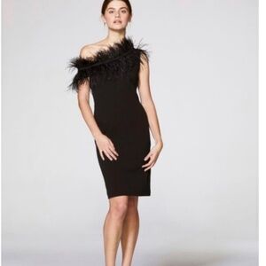 Vince Camuto Feather Trimmed Little Black Dress